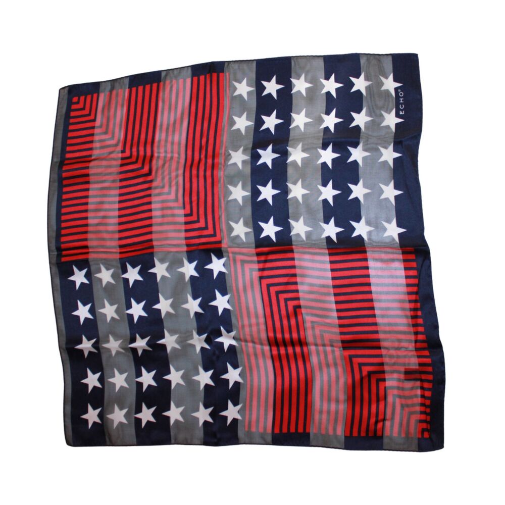 Echo Red Navy White Stars Stripes Silk Square Scarf 21x21 American Flag